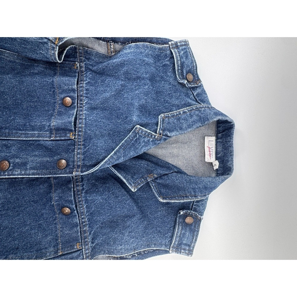Levi'S Cropped Blue Denim Vest, Raw Hem, Chest Pockets, Honda Gold Wing Patch - Picture 11 of 13